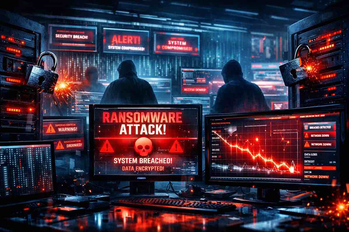 ilustración de IA generando ataques de phishing y ciberamenazas.