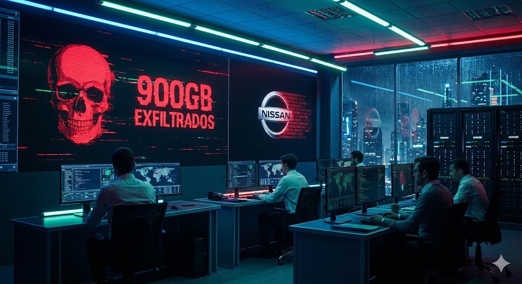 Representación del ataque ransomware contra Nissan y exfiltración de datos.