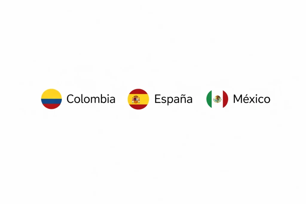 Banderas de Colombia, España y México