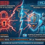 Escudo digital avanzado protegiendo la infraestructura de una organización frente a ataques cibernéticos en España y Colombia.