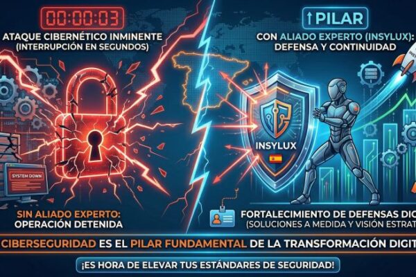 Escudo digital avanzado protegiendo la infraestructura de una organización frente a ataques cibernéticos en España y Colombia.