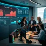 Analistas de ciberseguridad corporativa en un centro de operaciones de Barcelona monitoreando el pico de ciberincidentes y la duplicación de amenazas a la cadena de suministro industrial en Cataluña.