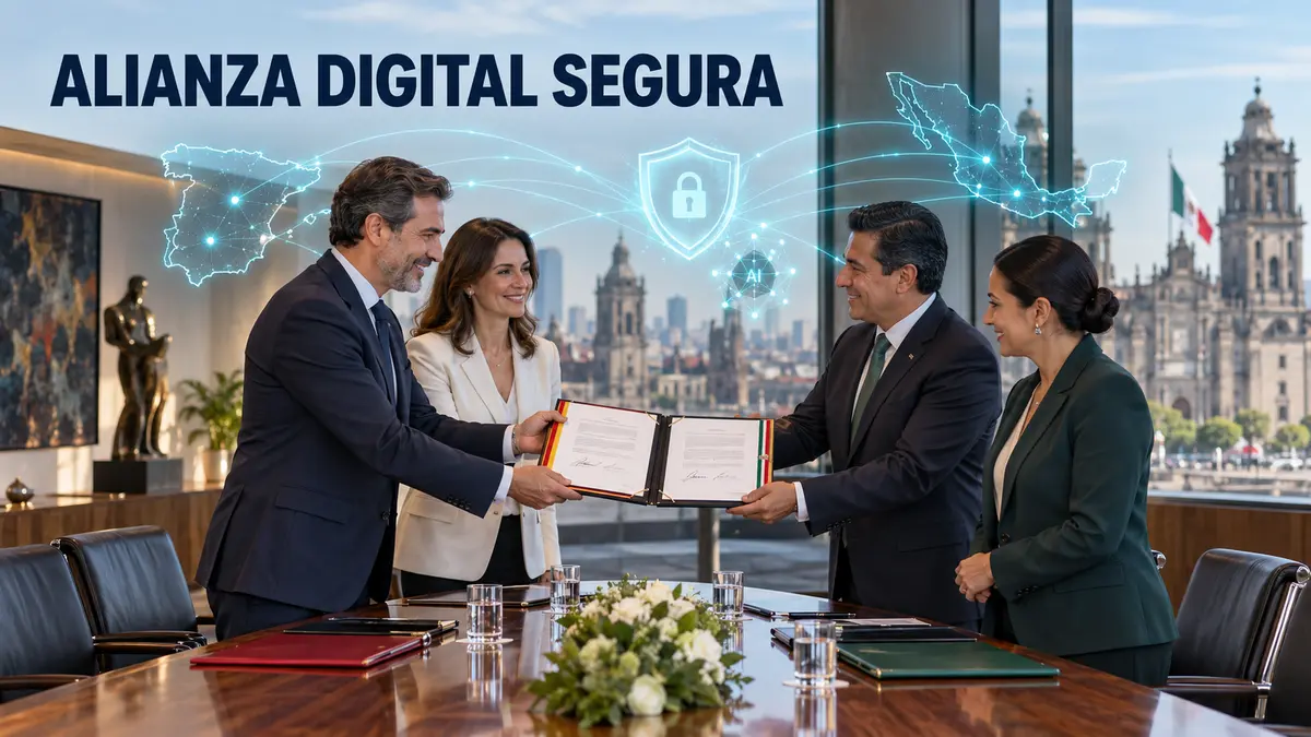 Delegación diversa en una mesa real conecta España y México mediante datos seguros bajo el titular Alianza digital segura