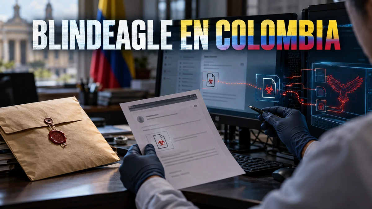 Revisión de correspondencia digital en oficina pública colombiana bajo el titular BlindEagle en Colombia.