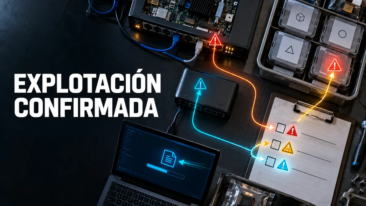 Evidencia física de router, sesión remota y repositorio conectados por rutas de explotación activa