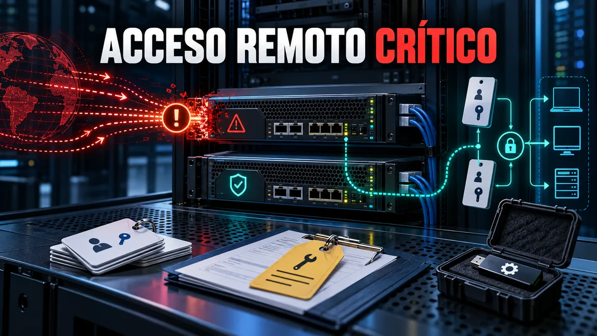 Infraestructura física de acceso remoto con ruta de alerta y el titular Acceso remoto crítico.