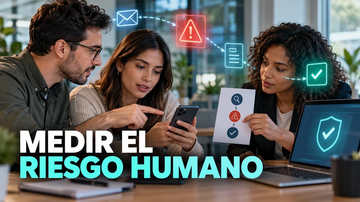 Equipo practica la verificación y el reporte de un mensaje bajo el titular Medir el riesgo humano.