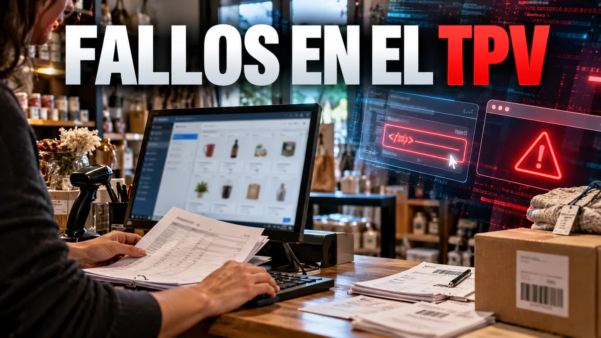 Comercio con sistema de inventarios y alerta en un campo de formulario bajo el titular Fallos en el TPV.