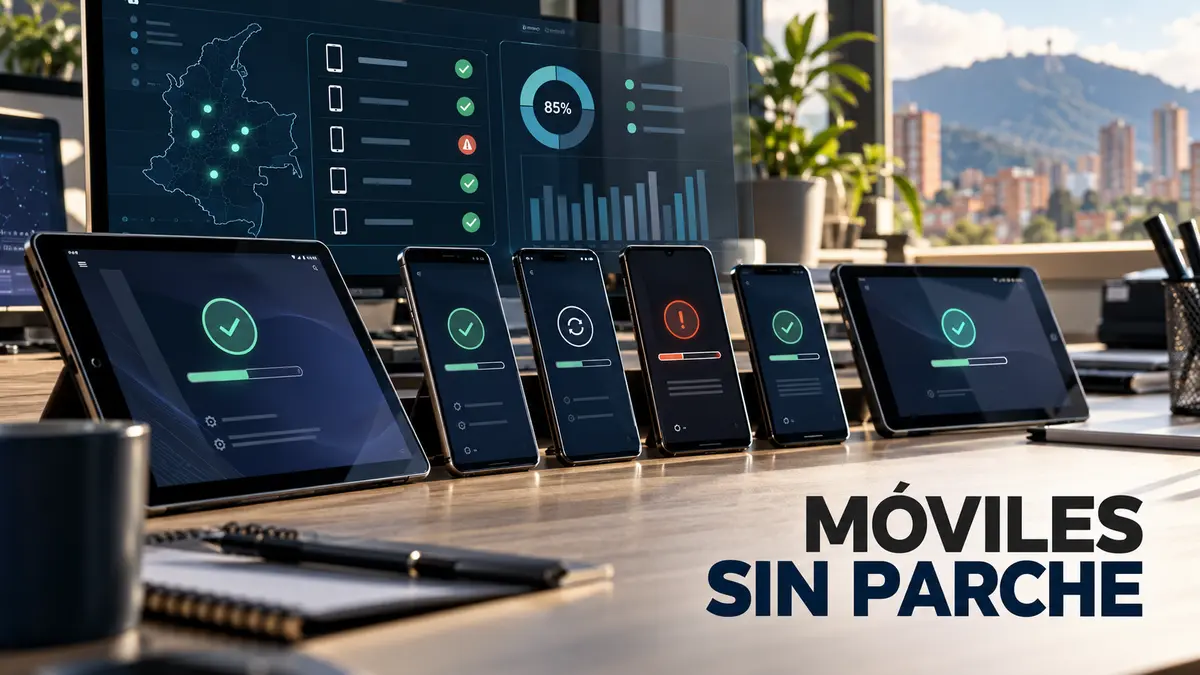 Portada editorial MÓVILES SIN PARCHE sobre móviles corporativos sin parche: cómo cerrar la brecha android de octubre.