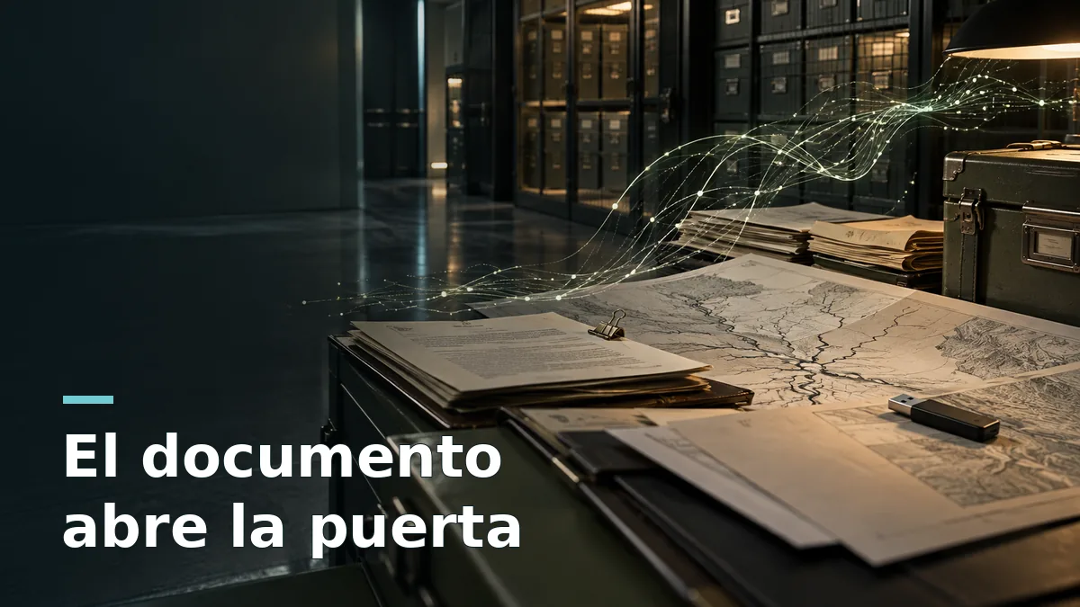 Correspondencia y mapas de recursos en archivo institucional con conexiones digitales abstractas
