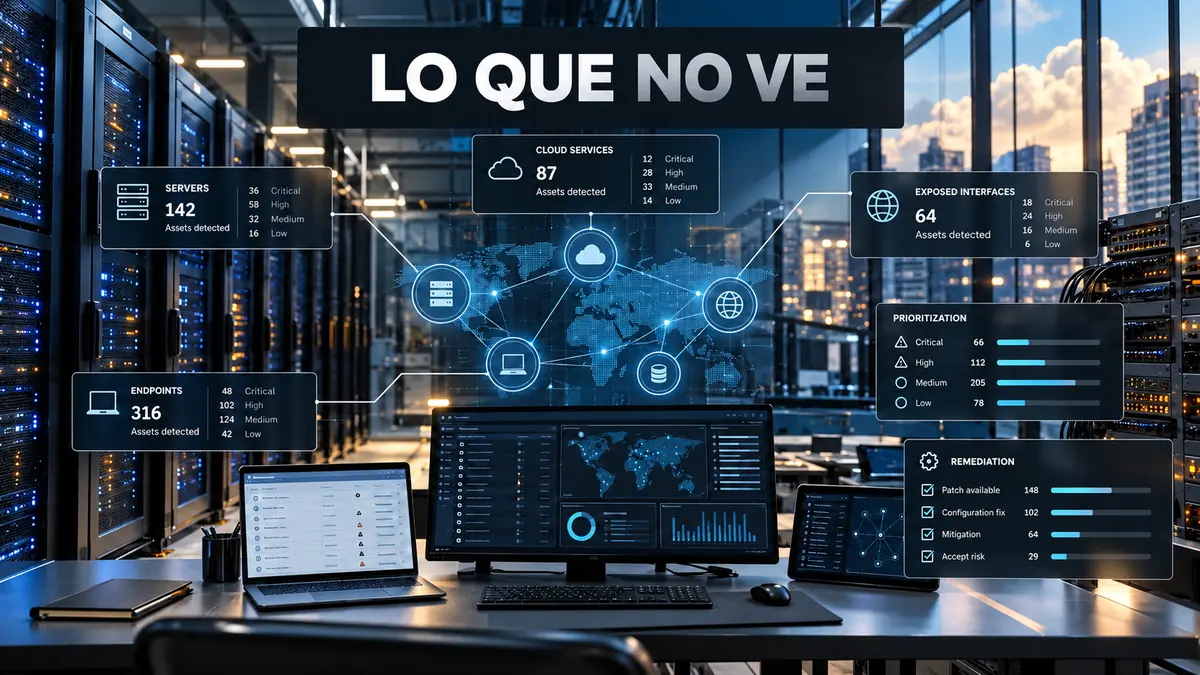 Portada editorial LO QUE NO VE sobre lo que su empresa no ve: cómo encontrar y priorizar vulnerabilidades antes del incidente.